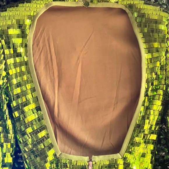 PETITE EMERALD GREEN SEQUIN SHOULDER PAD MICRO MINI DRESS Size 0 - Picture 7 of 8